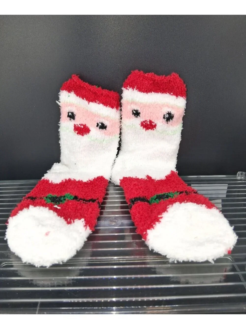 Santa Face Fuzzy Christmas Socks Red & White Non-Slip Cozy Fit